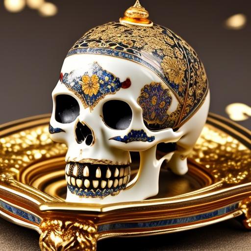 11950-3761159912-A delicate realistic ornate porcelain skull with gold filigree and enamel inlay. High quality photo, product photography.png